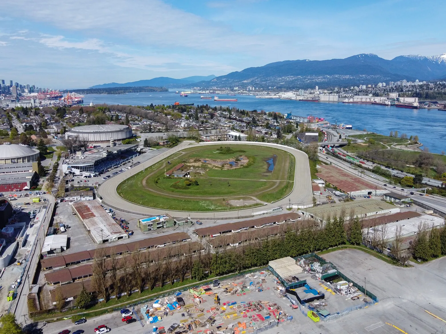 Aerial view of Hastings Racecourse and its grandstand by Burrard Inlet